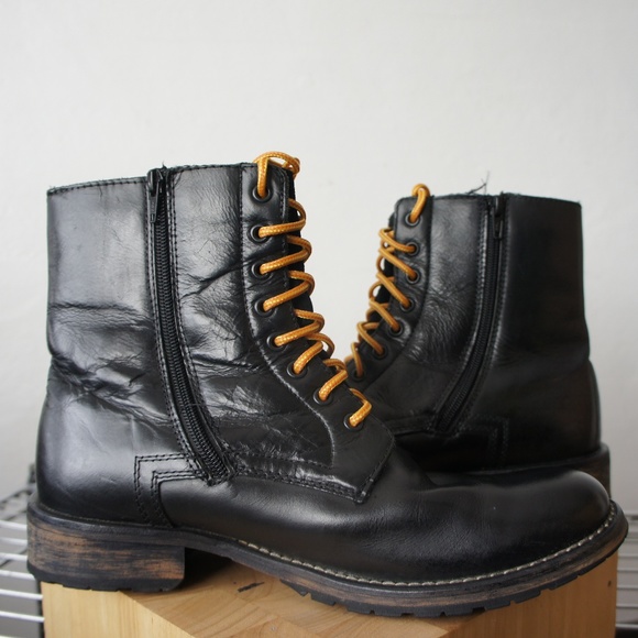 red tape black leather shoes